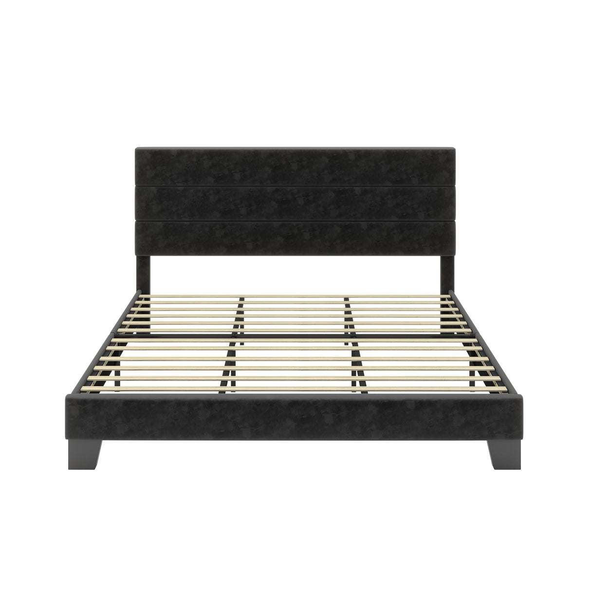 SHA CERLIN King Platform Bed Frame with Velvet Upholstered Headboard, Mattress Foundation with Strong Wooden Slats Support, No Box Spring Needed, Black SHA CERLIN