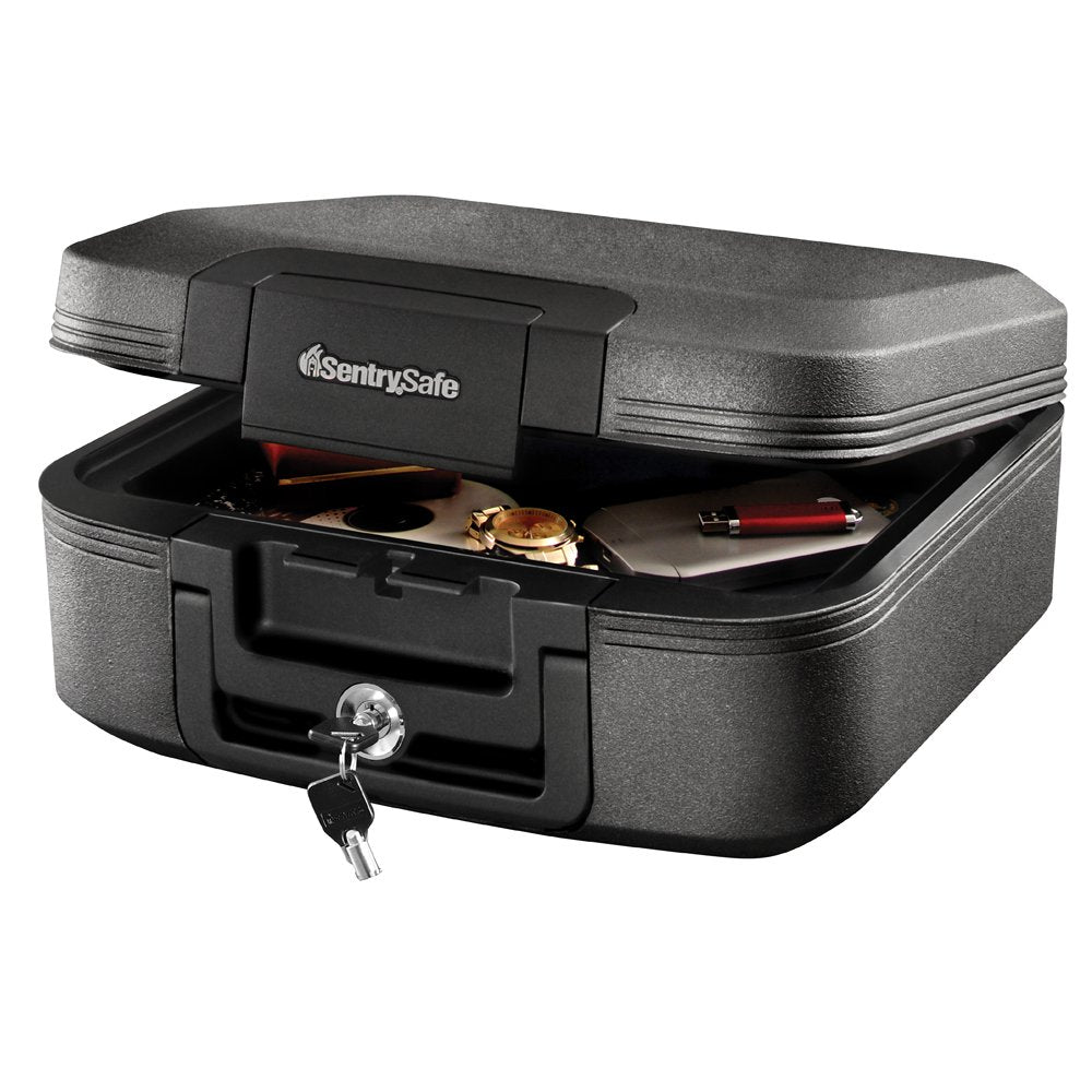SentrySafe Charcoal Gray Fireproof and Waterproof Safe Box with Key Lock, Portable Chest for Money, Passport, 0.28 Cubic Feet, 6.6 x 15.4 x 14.3 Inches, CHW20221 SentrySafe
