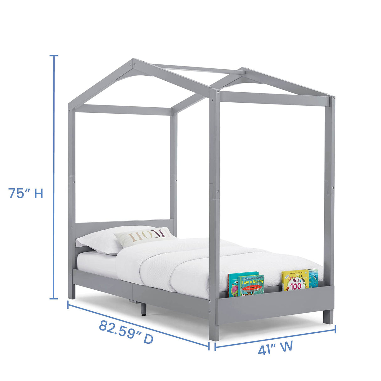 Delta Children Poppy House Wood Twin Bed, Platform Bed - No Box Spring Needed, Grey Delta Children