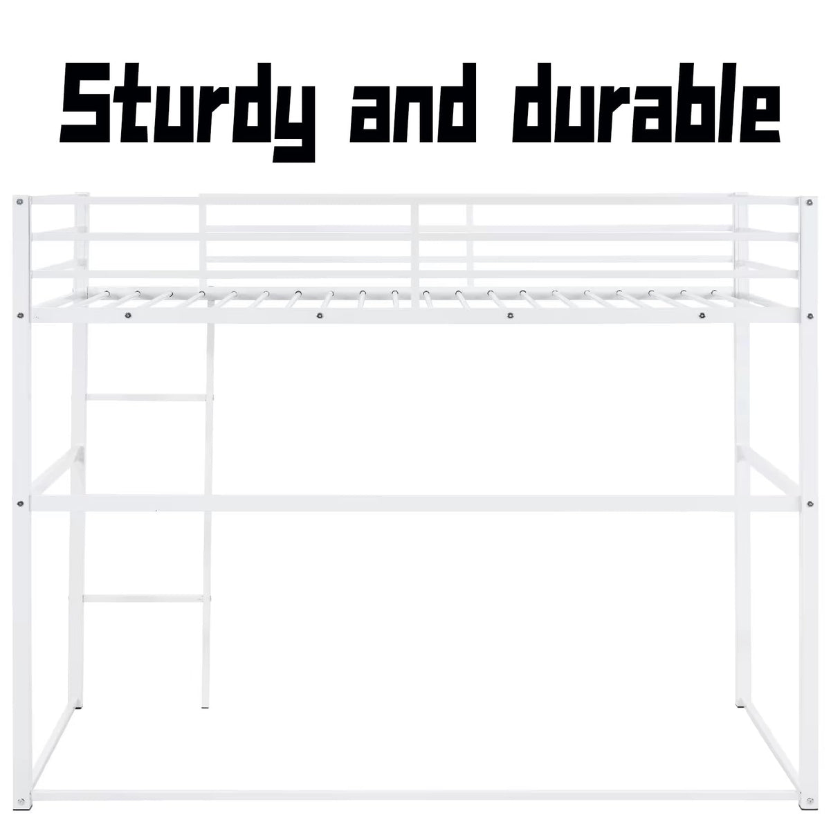 Suwopmvy Heavy Duty Metal Loft Bed Frame Twin Size with Safety Guard Rails & Built-in Ladder - Sturdy Space Saving Loft Bed for Kids, Teens, Adults, College Dorm, Studio Apartment (White, Twin) Suwopmvy