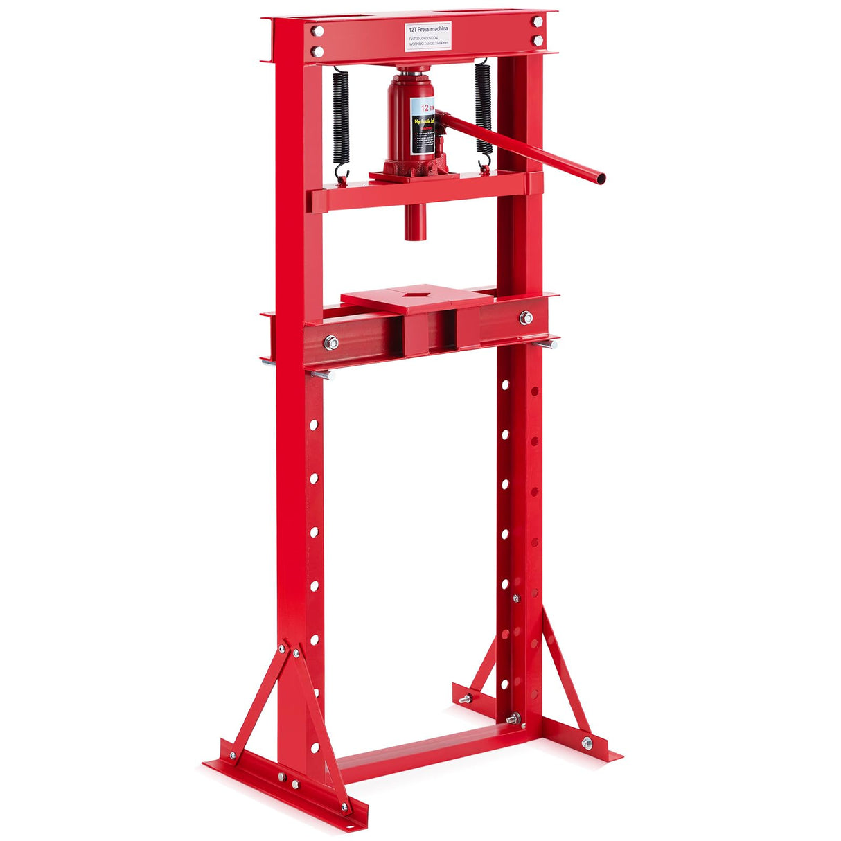 GarveeTech 12 Ton Hydraulic Press, H-Frame Garage Floor Hydraulic Shop Press, Garage Floor Press with 2 Press Plates, Adjustable Working Table Height, for Gears, Bearings, Red GarveeTech