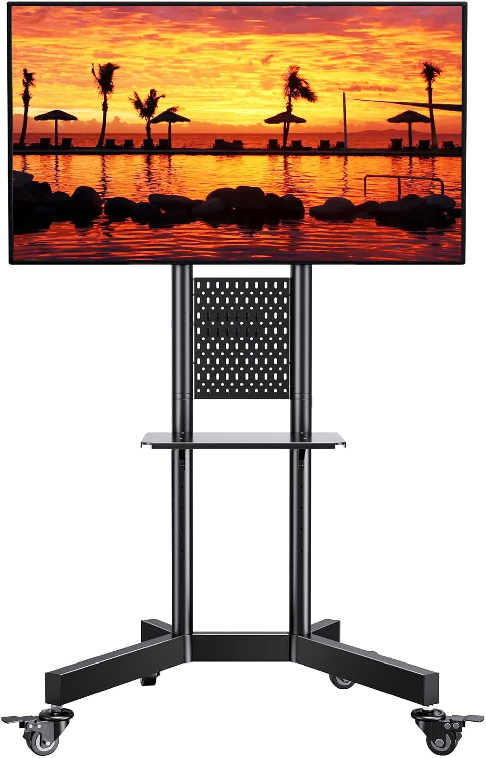 PERLESMITH Rolling TV Stand with Pegboard Storage for 32-85 Inch TVs Holds up to 132 Lbs, Height Adjustable Mobile TV Stand with Laptop Shelf, Portable tv Stand for 4K TVs Max VESA 600x400mm PSTVMC01 PERLESMITH