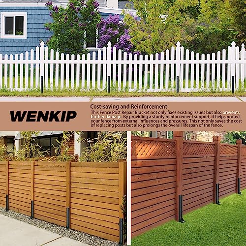 Fence Post Repair Steel Stakes: Anchor Ground Spike 2 Pack Support Bracket for Wood Fence Mender Kit WENKIP