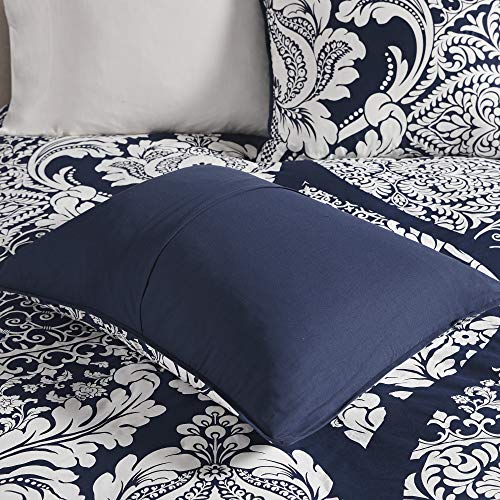 Madison Park Vienna Cotton Poly Blend Duvet Set - Classic Traditional Design, Cozy All Season Comforter Cover, Matching Shams, Decorative Pillows Vienna, King/Cal King(104"x92"), Indigo 6 Piece Madison Park