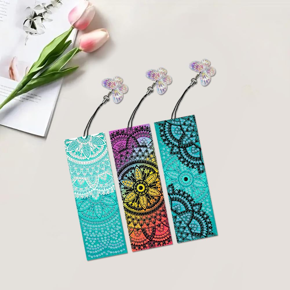 3Pcs Diamond Art Bookmarks, Diamond Painting Bookmarks Kits for Women, Kaleidoscope DIY Bookmark for Beginners Adults Arts Craft Generic