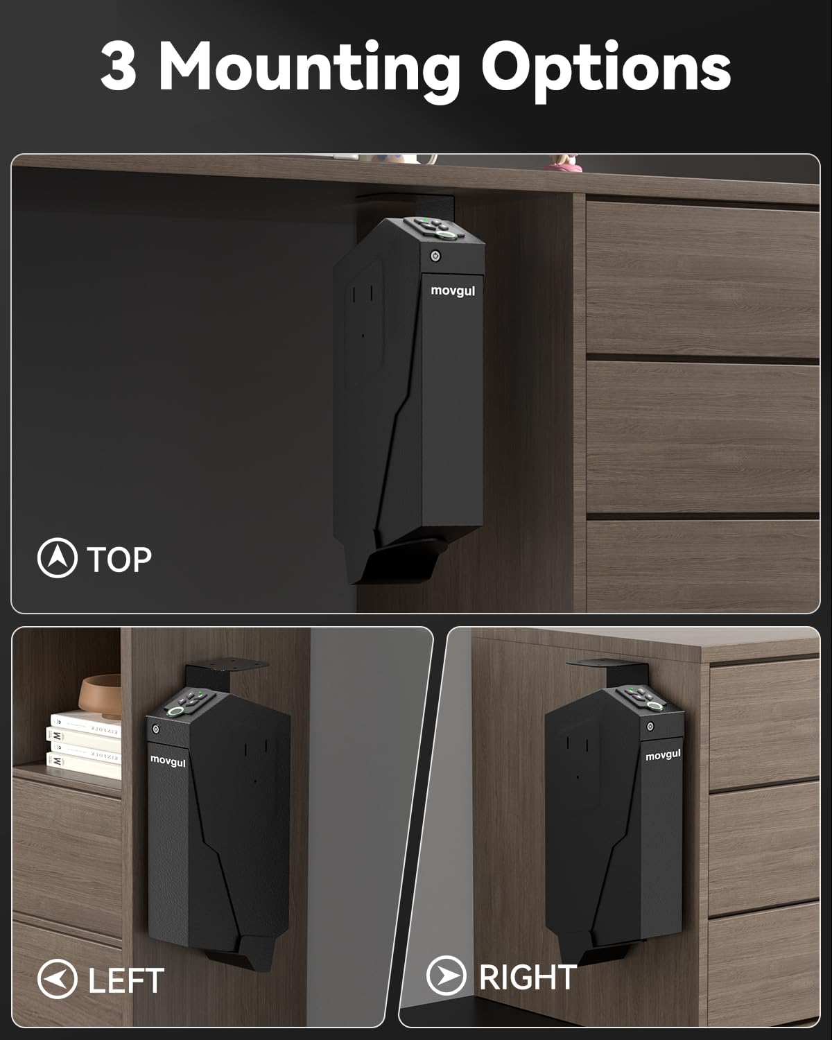 Biometric Gun safe for Handgun Drop Down Bedside Pistol Safe, Mounted Fingerprint Handgun Case for Nightstand, Under Desk, Bed movgul