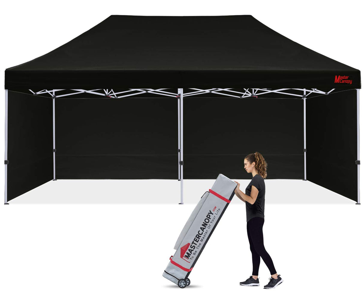 MASTERCANOPY Heavy Duty Pop-up Canopy Tent with Sidewalls (10x20,Black) MASTERCANOPY