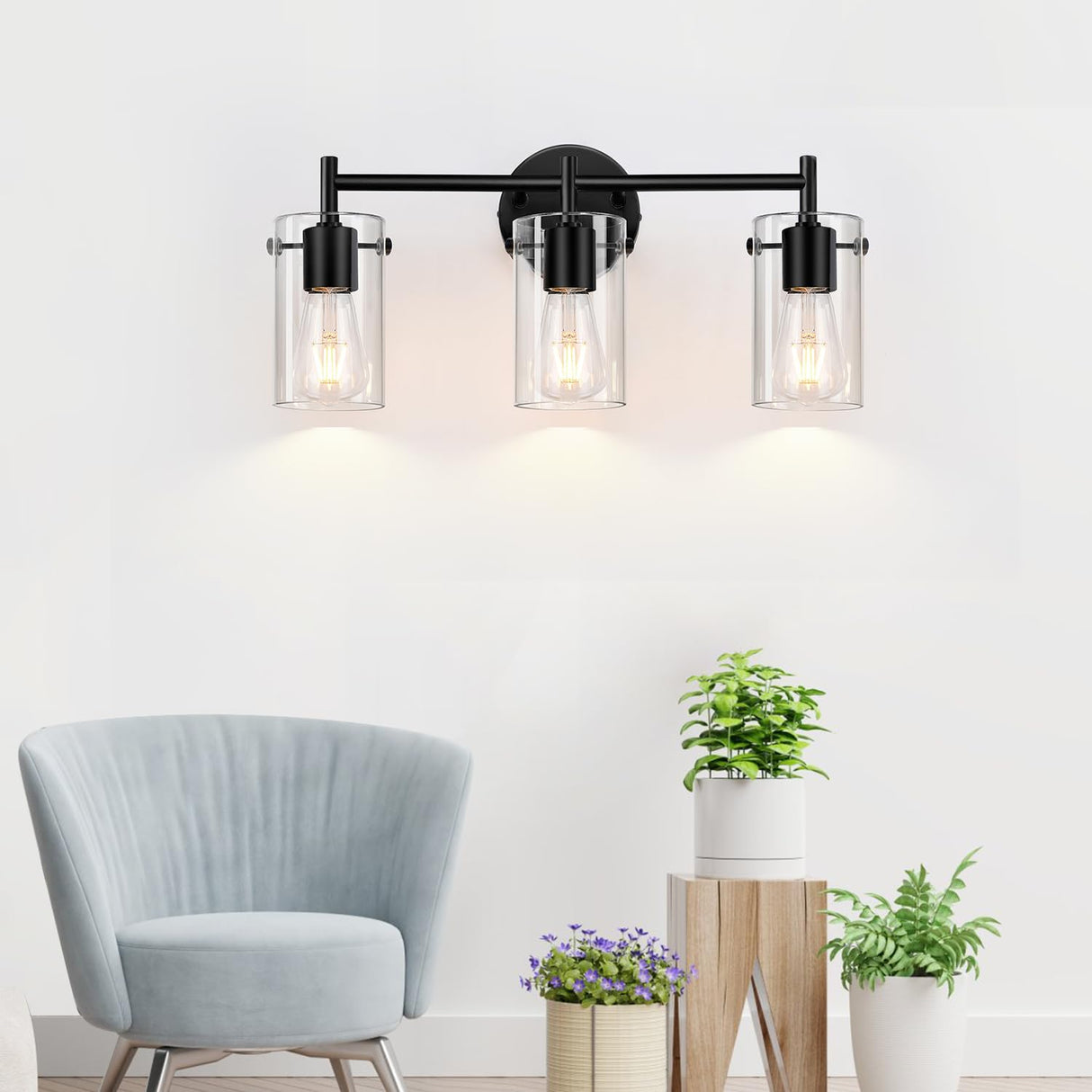 Bathroom Light Fixtures 2023 Upgrade, 3-Light Matte Black Bathroom Vanity Light, Black Bathroom Lights Over Mirror with Clear Glass Shade, Bathroom Wall Sconces for Mirror Bedroom Living Room Hallway Indoi
