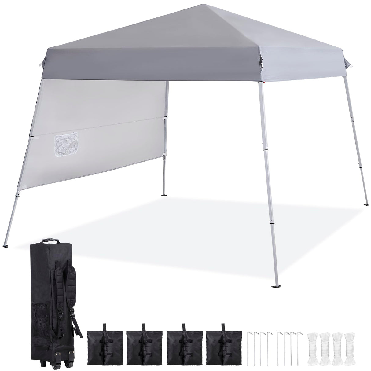 Smartxchoices 8 x 8 FT Pop Up Canopy Tent - Instant Outdoor Canopy with Wheeled Carry Bag, 4 Ropes, Straight Legs, Stakes, Height Adjustable Outdoor Tent Sun Protection Beach Shelter,Silver Grey Smartxchoices