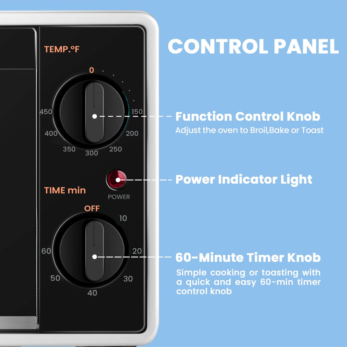 COMFEE' Mini 2-Slice Toaster Oven, Countertop toaster oven, 2-Knobs Easy to Control with Timer for Bake, Broil, Toast, 1000W, Black/White (CO-B08AA(BK)) COMFEE'
