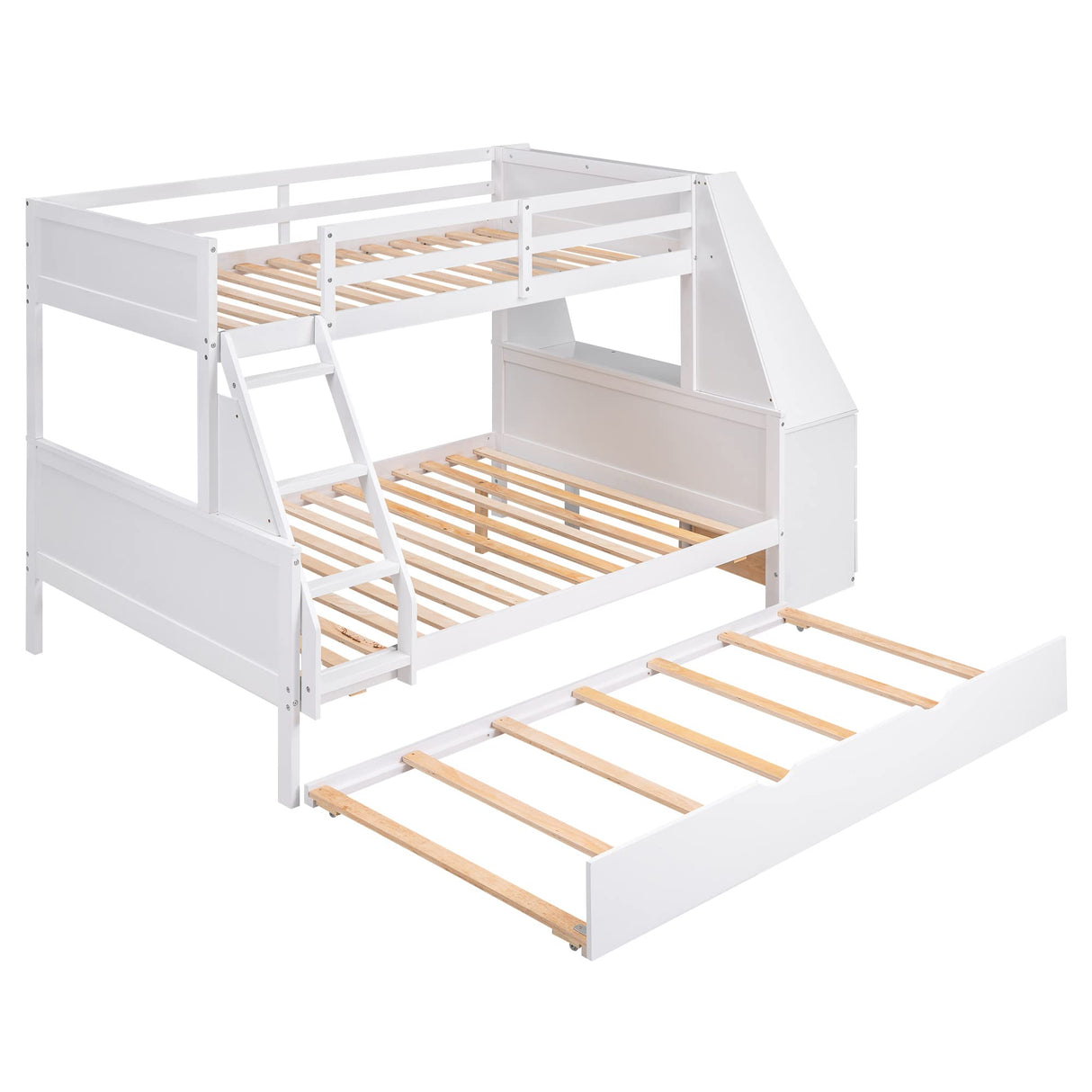 Harper & Bright Designs Twin Over Full Bunk Bed with Trundle and Desk, Solid Wood Bunk Bed Frame with Storage Drawers and Shelf, for Kids Teens Adults - White Harper & Bright Designs