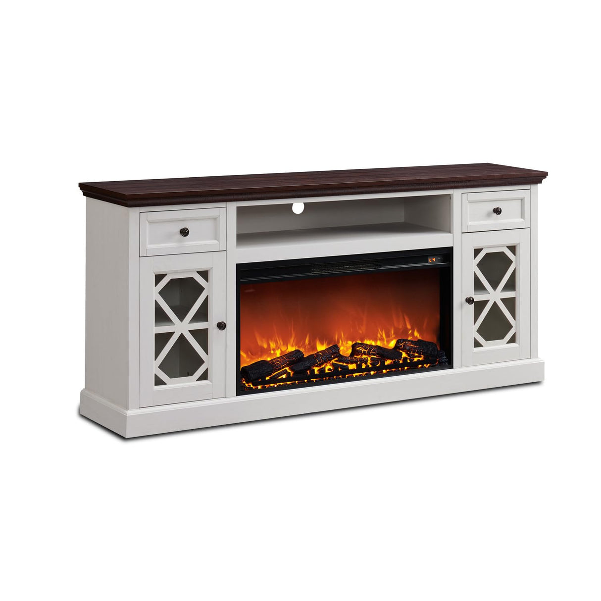 Farmhouse Fireplace TV Stand with 36" Electric Fireplace for 80 Inch TVs, 31" Tall Entertainment Center w/Drawer & Diamond Panel Door, Highboy Media Console for Living Room, 70inch, White IFGET