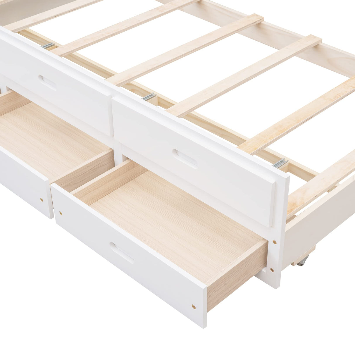 Ball & Cast Twin-Over-Full Bunk Bed with Twin-Size Trundle and Drawers,Separable Wood Bunkbed w/Full-Length Guard Rail & Slat Support,Space Saving,Bedroom Furniture for Student Dorms,Studio,White Ball & Cast