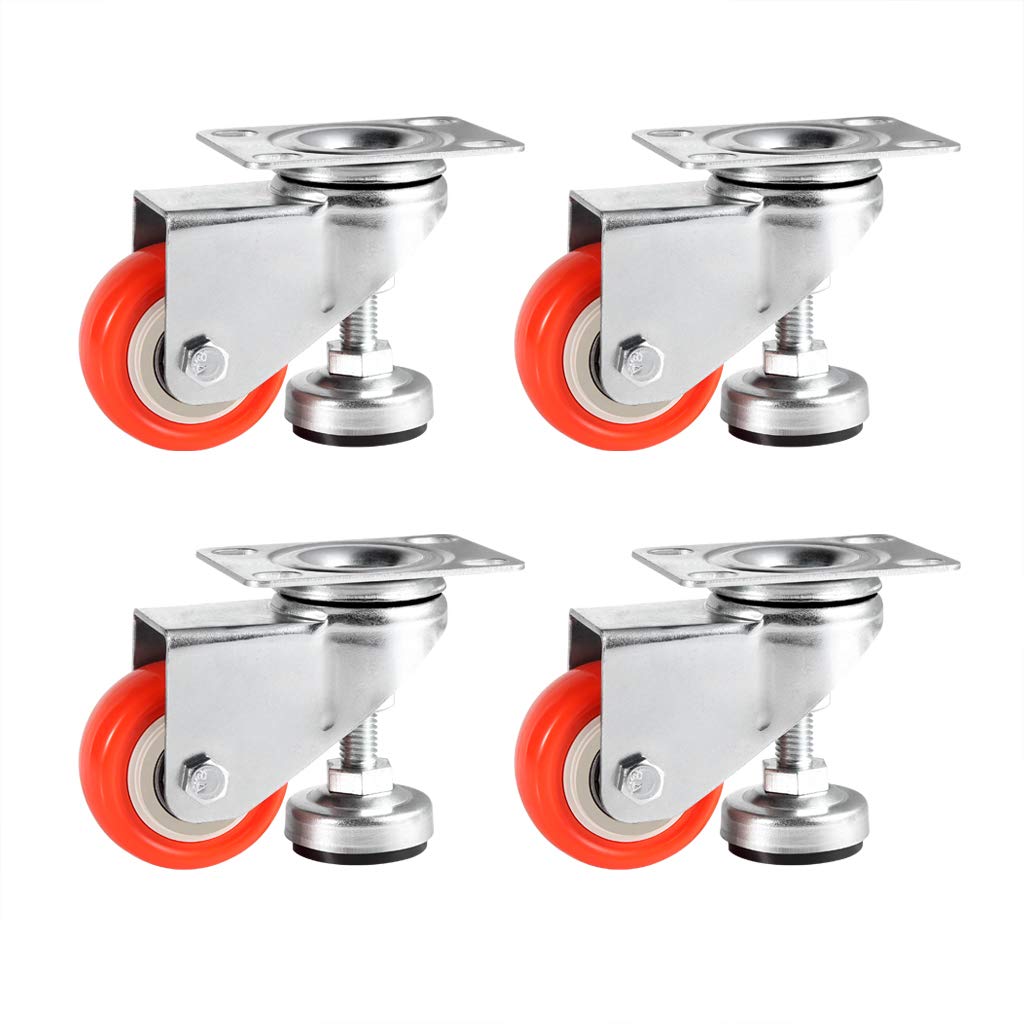 Skelang 4 Pcs 2" Adjustable Leveling Caster, Leveling Feet Wheels, Swivel Plate Casters Wheels, Installing for Industry Equipment, Dollies, Skelang
