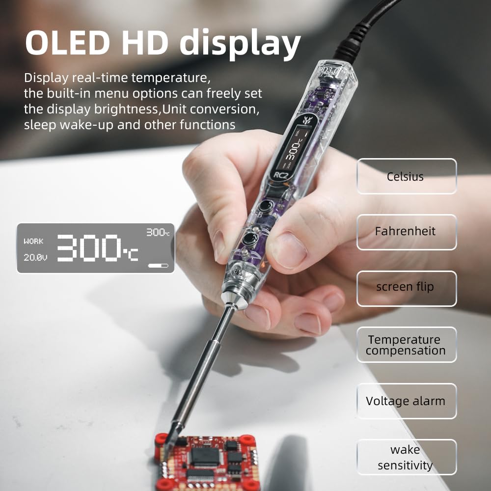 HGLRC RC2 Soldering Iron Kit 65W 24V Portable Outdoor OLED Digital Display Intelligent Temperature for FPV Racing Drone HGLRC