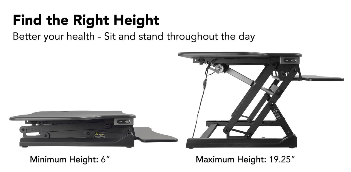Mount-It! Adjustable Height Standing Desk Converter, Extra Large 48” Wide Tabletop for Dual Monitors, Stand Up Desk Riser to 19.25" Tall - Electric Raising Desk Convertor in Black Mount-It!