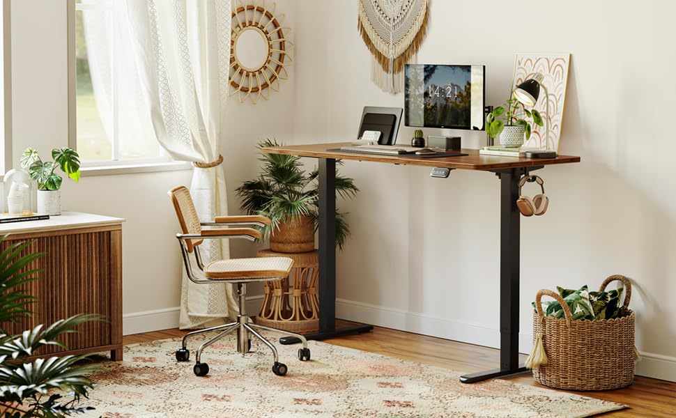 CubiCubi Electric Standing Desk, 55 x 24 Inches Height Adjustable Sit Stand Desk, Ergonomic Home Office Computer Workstation, Black Walnut CubiCubi