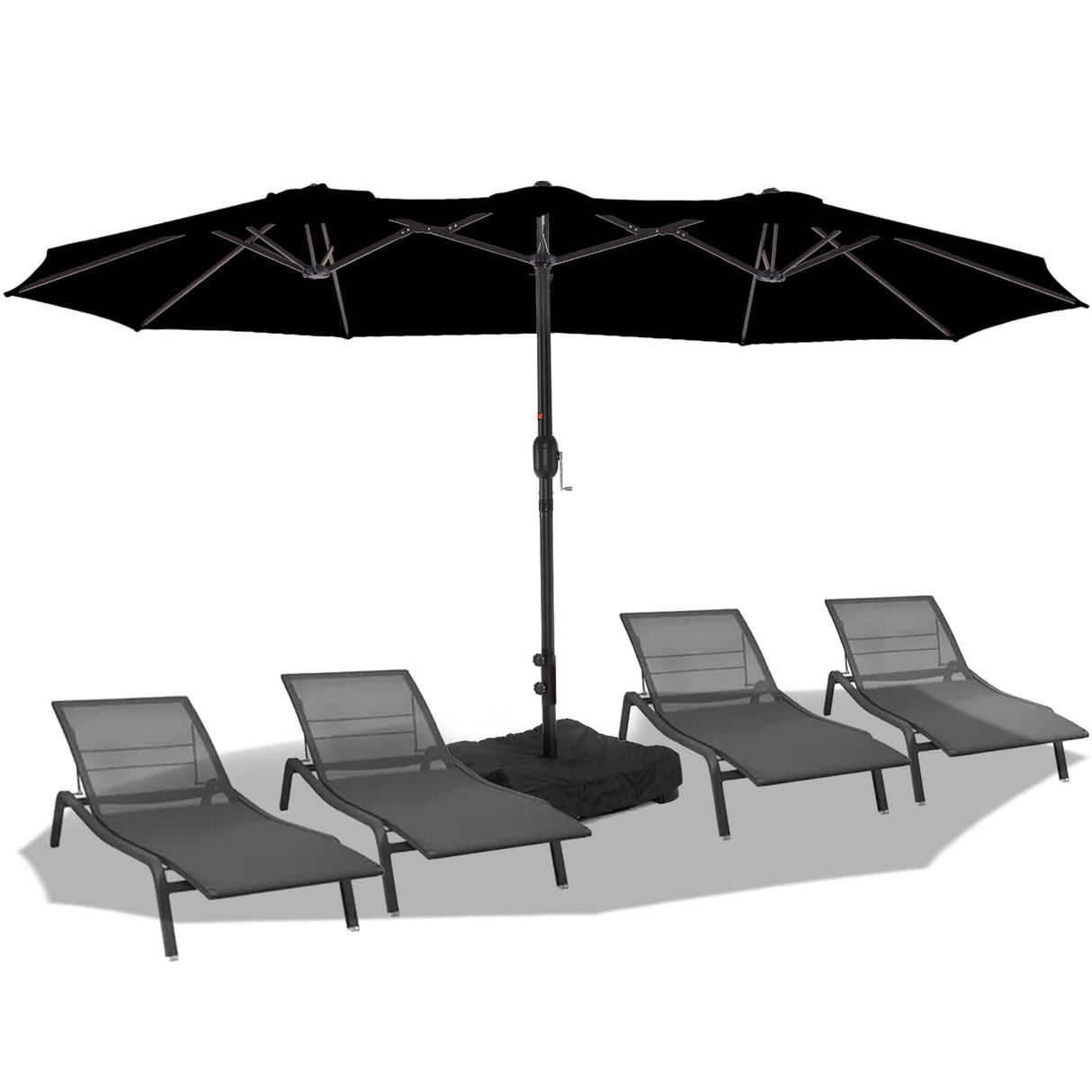 wikiwiki 15ft Large Patio Umbrellas with Base Included, Outdoor Double-Sided Umbrella with Crank Handle, Powerful UV Protective, for Pool Lawn Garden, Black wikiwiki