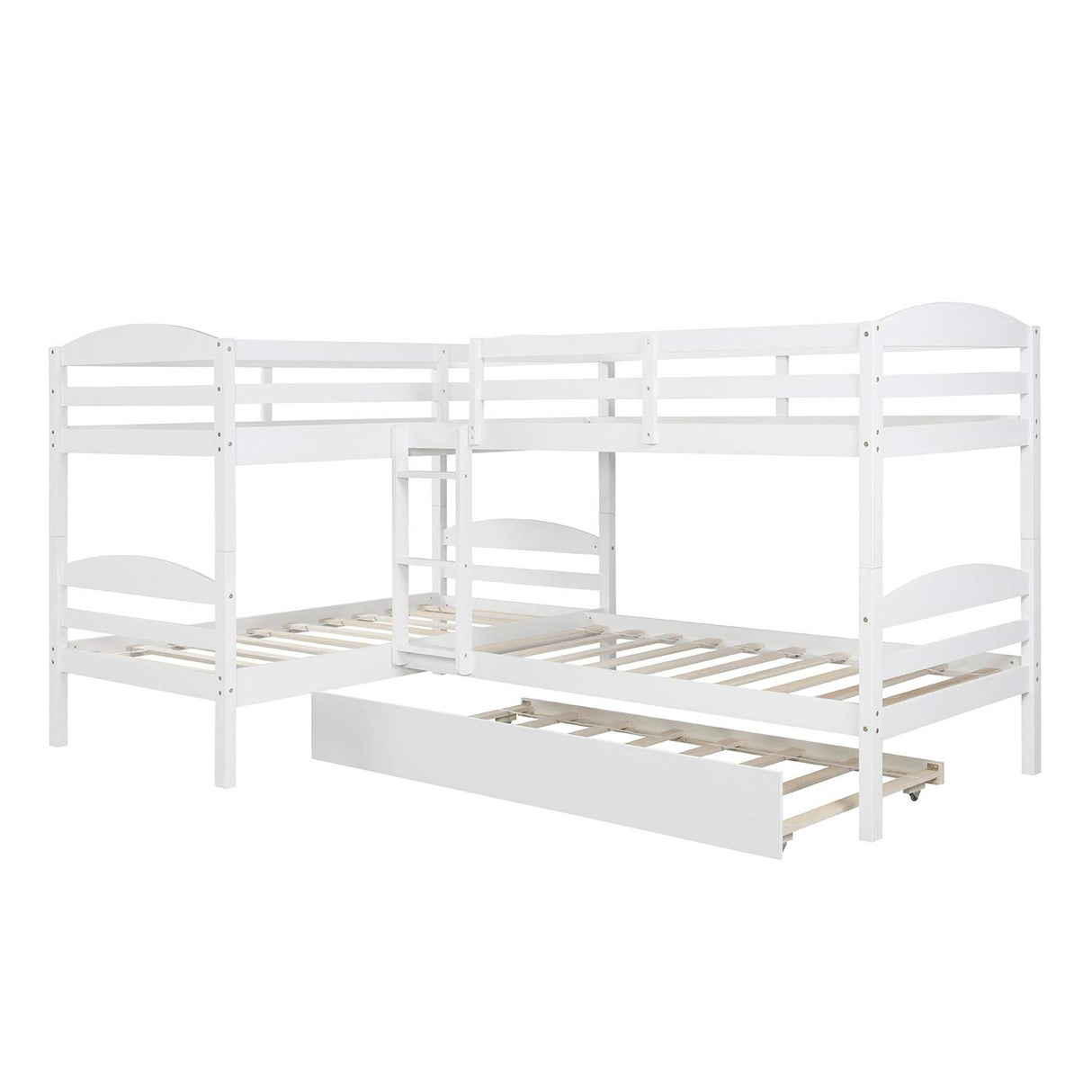 Four Bunk Bed Twin-Over-Twin-Over-Twin-Over-Twin L Shaped Bunk Bed with Trundle, Bunk Bed Can be Divided into 2 L-Shaped Beds for Accommodating 5, Family, Kids, Teens, No Box Spring Needed Flieks