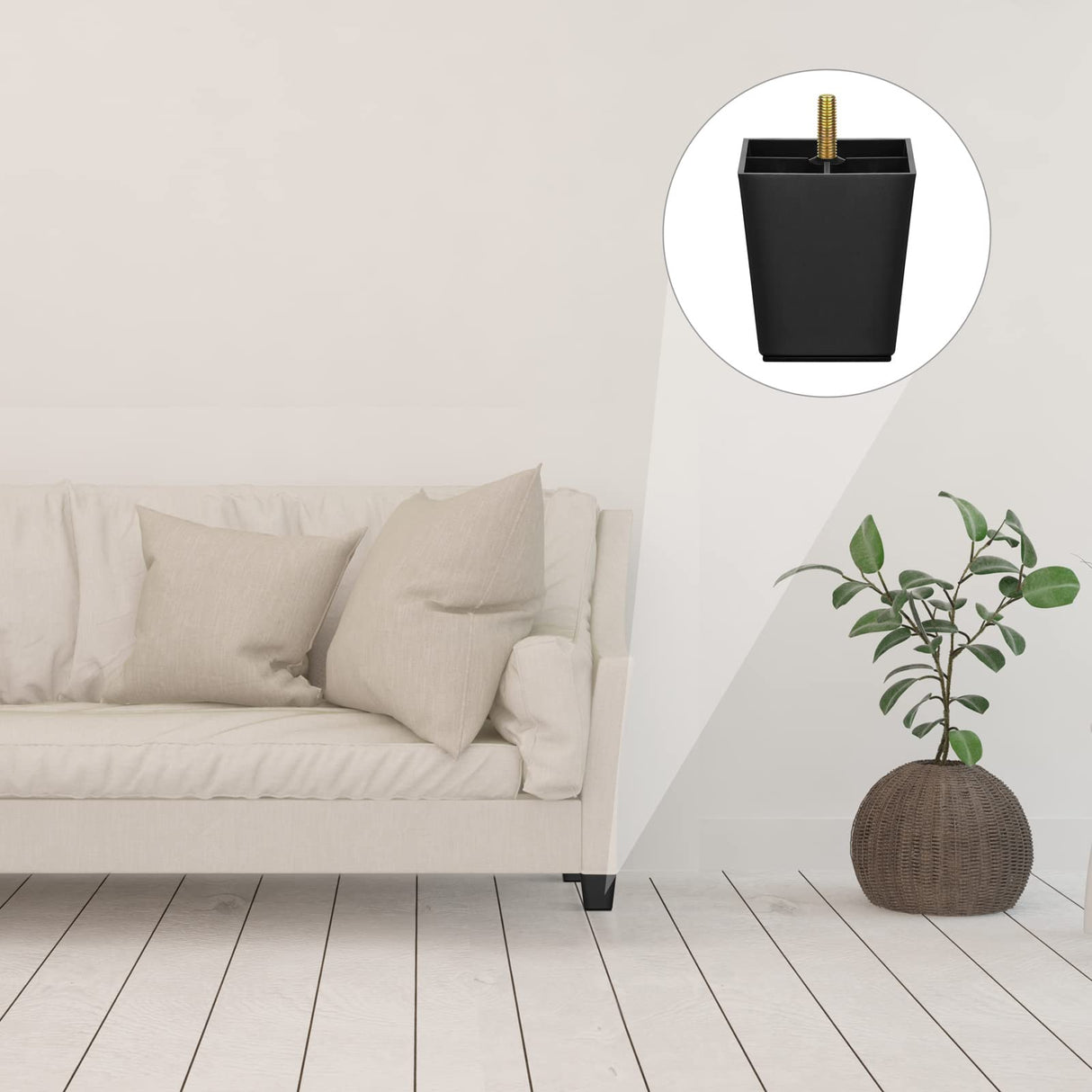 TURSTIN 8 Pack 3 Inch Furniture Legs Plastic Sofa Coach Legs Square Tapered Feet Sofa Legs with T-Nuts Screws for Legs Sofas Chairs Cabinets Dressers Beds, Black TURSTIN