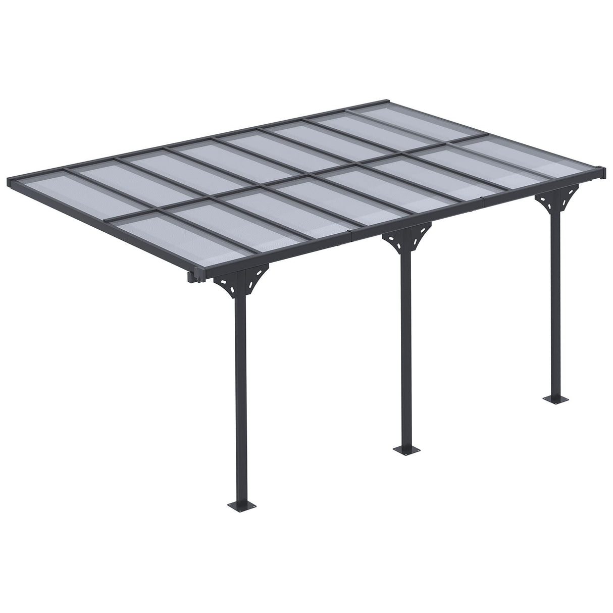 Outsunny 14.5' x 10' Outdoor Polycarbonate Pergola, Transparent UV Blocking Awning, Hardtop Deck Gazebo with Adjustable Posts and Height, Aluminum, Gray Aosom