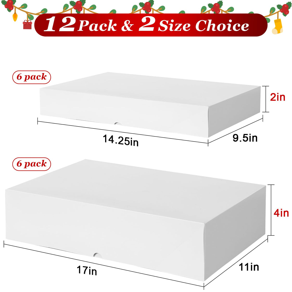 STYPOP 12 Pack Gift Boxes with Lids for Present - 6 Extra Large 17" (4" Deep) & 6 Large 14" (2" Deep) White Gift Boxes for Clothing Wrapping, Christmas STYPOP