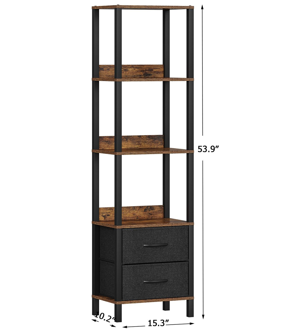 VIMBER Tall Bookshelf with Drawers, 6-Tier Tall Bookcase for Books, Garage Kit, CDs, Movies, Modern Standing Bookshelves Storage Organizer for Bedroom Office Living Room Rustic Brown USSJ002F VIMBER