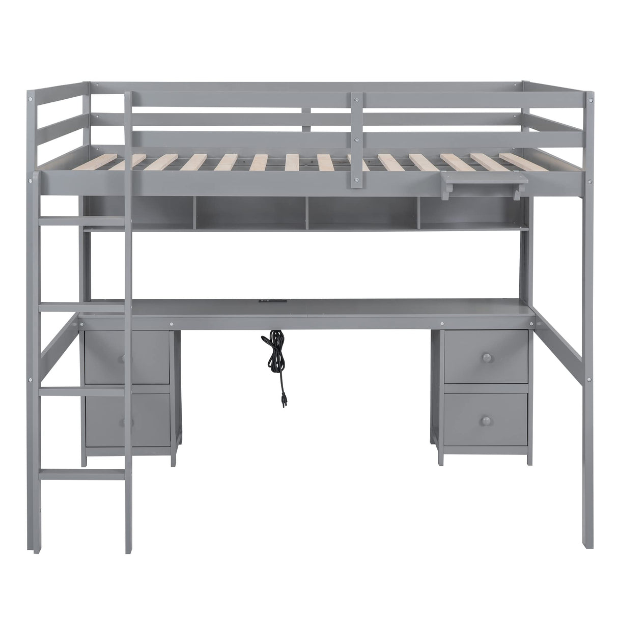 Full Loft Bed with Desk, 4 Drawers and 4 Shelves, Wood Full Size Loft Beds Frame with Storage and Charging Station, Kids Loft Beds with 2 Outlets & 2 USB Port, No Box Spring Needed (Gray) Harper & Bright Designs