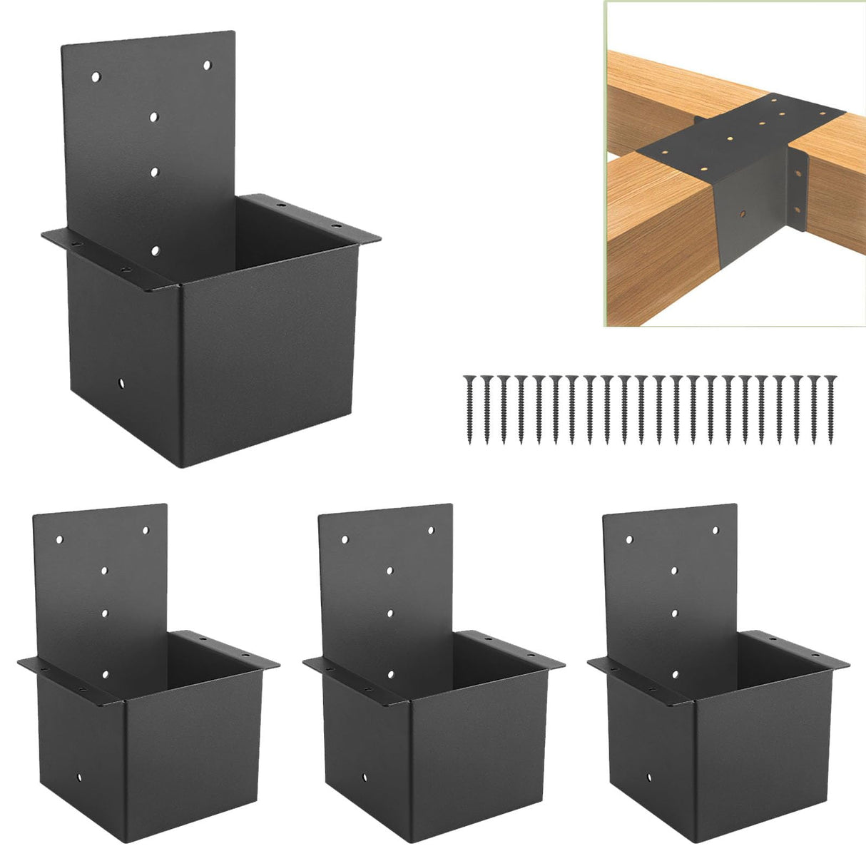 4 Pcs Pergola Brackets 6x6 (Actual 5.6 "x 5.6") Rafter Post Brackets,Deck Railing Brackets, Pergola Kit for Wood Posts or Deck Railing (with Screws) XIHUWZ