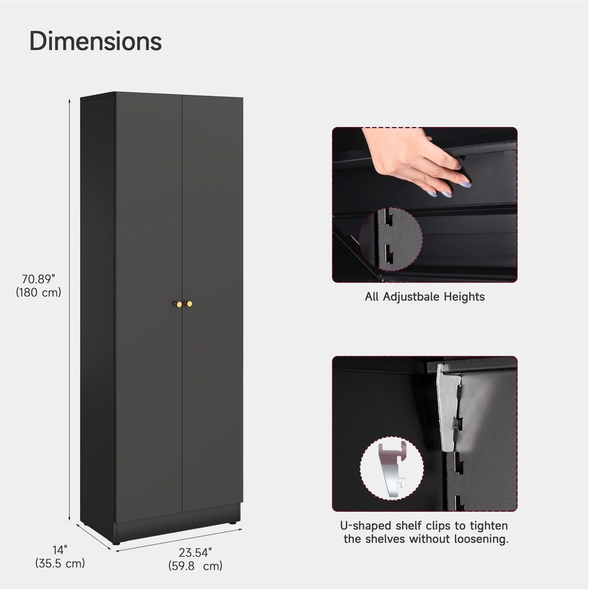 Metal Storage Cabinet with Doors, Black Bookshelf with Adjustable Shelves, Garage Storage Cabinet, 5 Tier File Cabinets, Tall Bookshelf Enclosed Bookcase for Home Office, Living Room, Library Generic