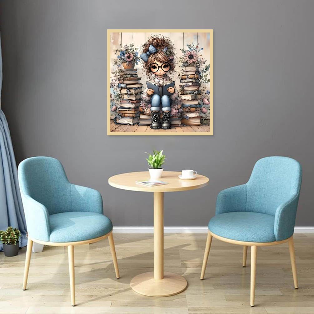 JFYHAB 5D Diamond Painting Kits for Adults, Reading Book Diamond Art Kits for Adults Beginner,DIY Full Drill Books Diamond Dots Paintings with Gem Art and Crafts for Adults Home Decor 12x12in JFYHAB