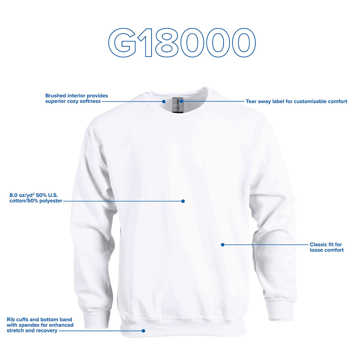 Gildan Adult Fleece Crewneck Sweatshirt, Style G18000, Multipack, White (1-Pack), 2X-Large Gildan