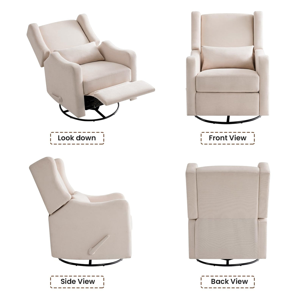 Harkawon Wingback Glider Rocking Recliner, Swivel Rocker Recliner Chair, Nursery Rocking Chair, Fabric Chair with Lumber Support, High Back, Deep Seat, for Living Room, Bedroom, Beige Harkawon