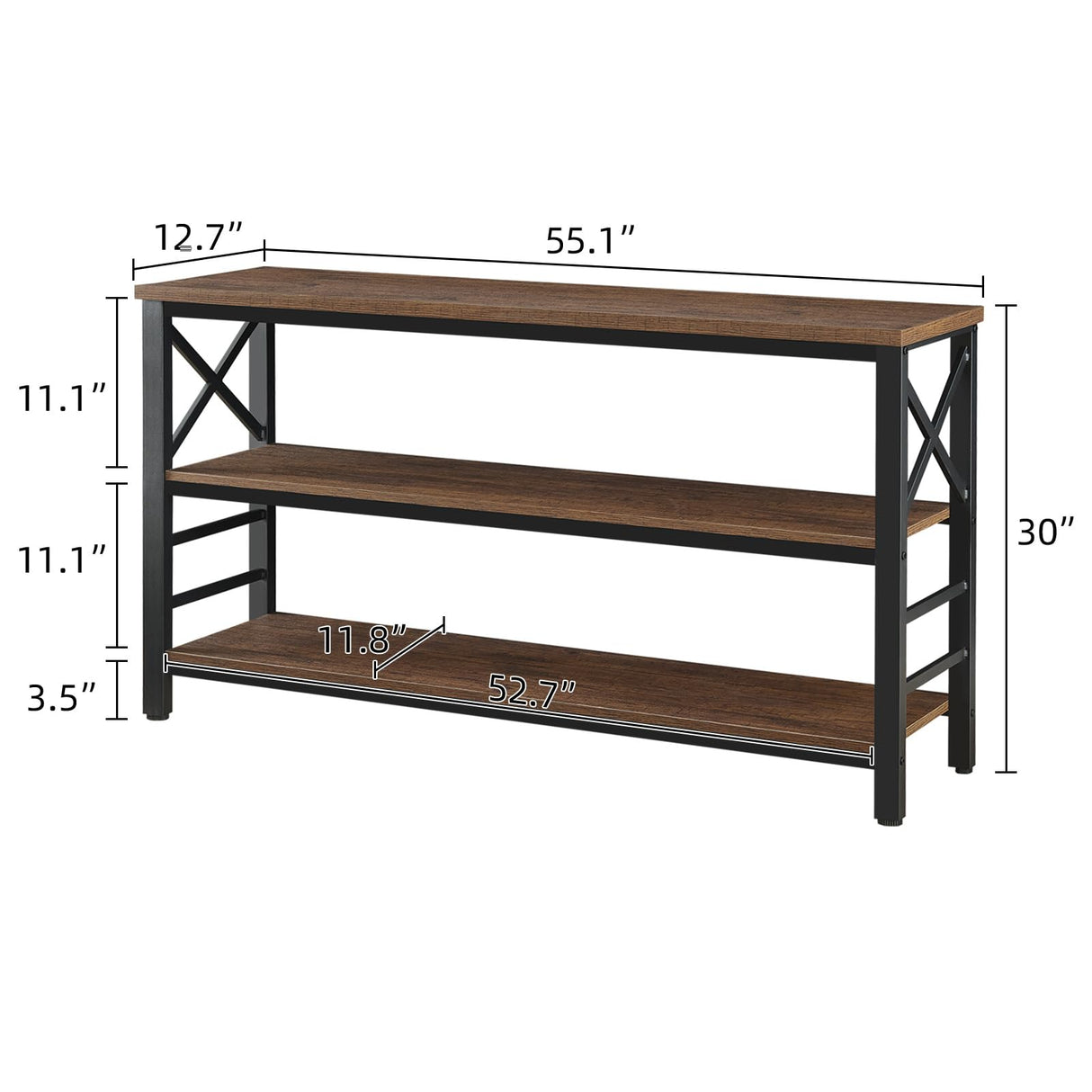 HOMBAZAAR Entryway Console Table,Industrial Console Table with Storage for Entryway,Rustic Sofa Table with 3 Tier Wide Shelf and Metal Frame, Hallway Table for Entryway,Living Room,Brown,55'' HOMBAZAAR