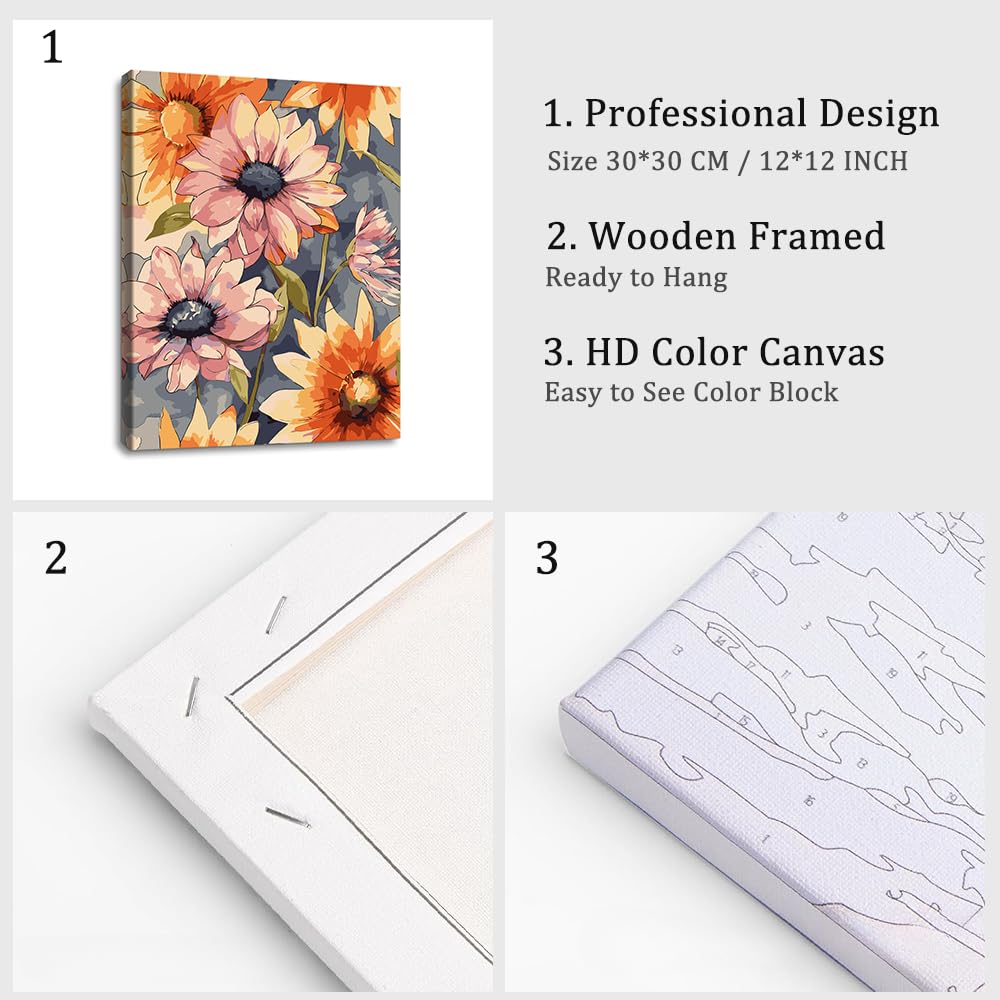 Natuyalo Sunflower Paint by Numbers Kit for Adults Framed, Flowers Paint by Number Kits with Frame, Acrylic Adult Paint by Number Kits on Canvas for Home Decor Gift 12x16 Inch Natuyalo