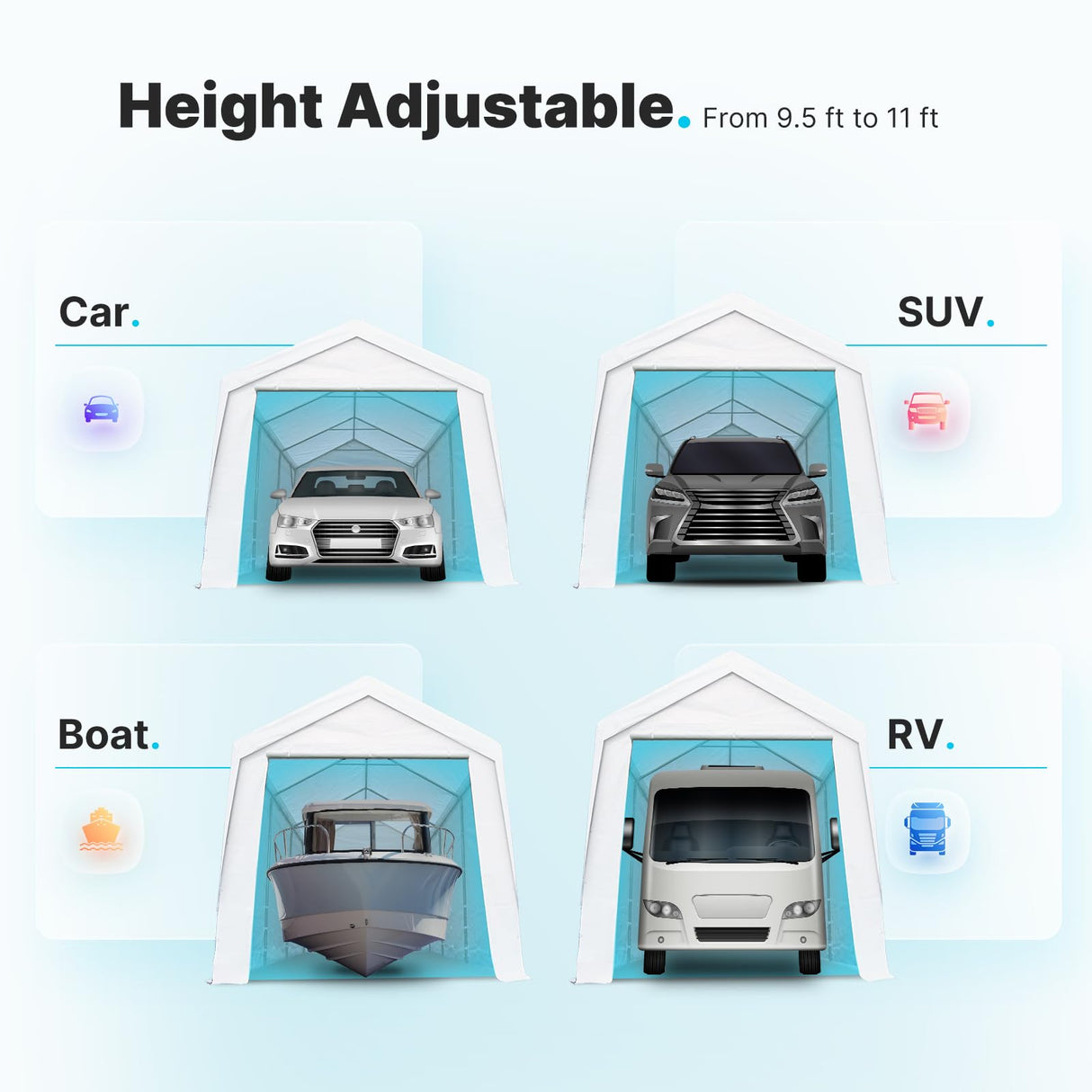 ADVANCE OUTDOOR 12x20 ft Heavy Duty Carport with Removable Sidewalls and Doors, Adjustable Height Car Canopy Garage Party Tent Boat Shelter with Reinforced Poles, White ADVANCE OUTDOOR