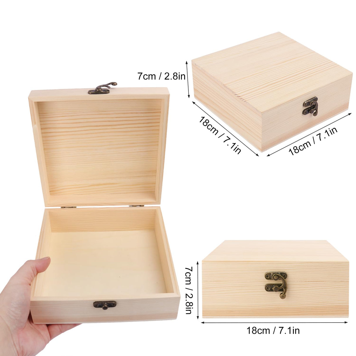 GNIEMCKIN 6 Pack Wooden Box, Unfinished Unpainted Wood Boxes for Crafts, DIY Projects, and Jewelry Storage (7x7x3 inch) GNIEMCKIN