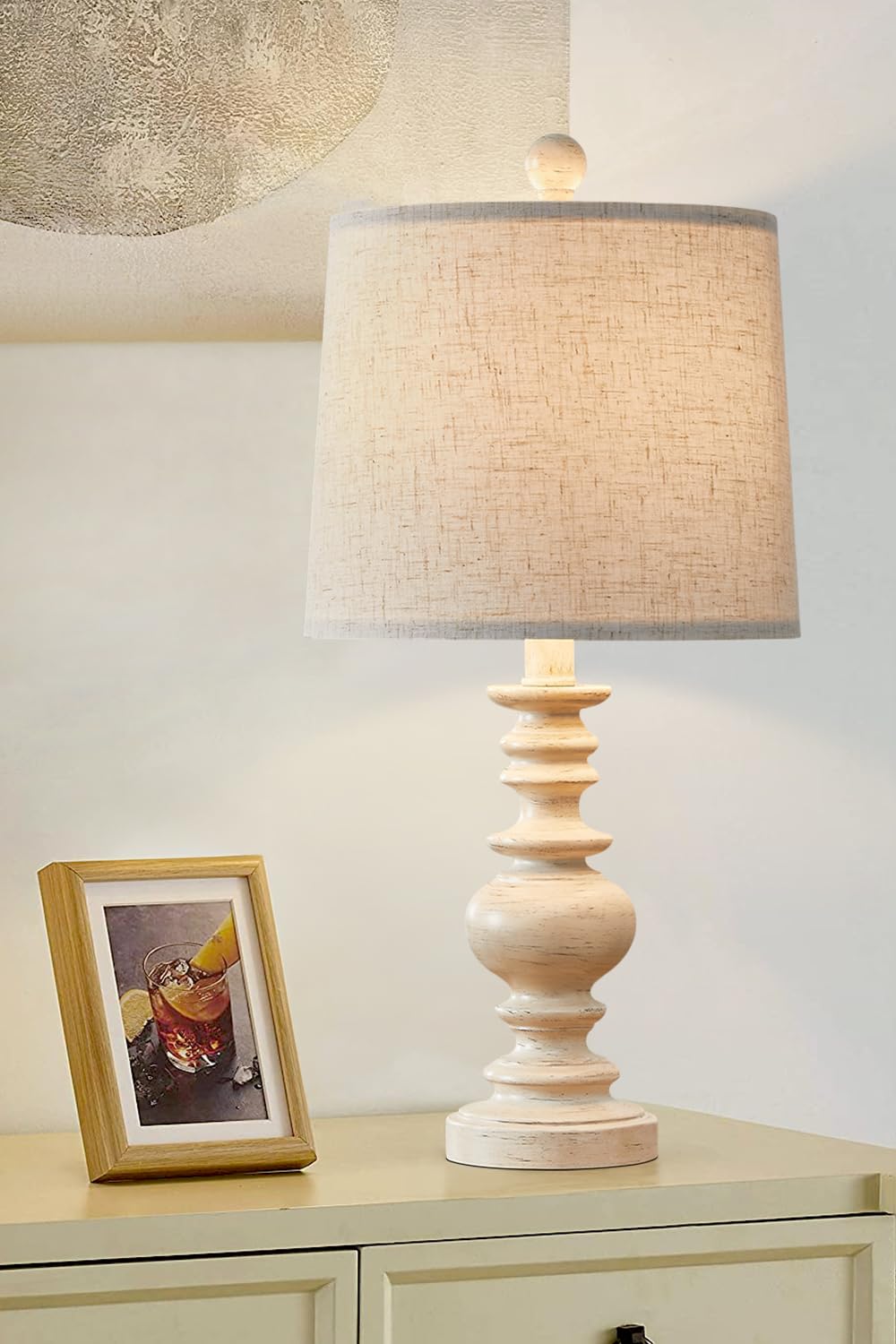 BOBOMOMO Resin 20.5" Farmhouse Lamps for Bedrooms Retro Side Table Lamps Bedside Lamp for Side Nightstand Living Room(Old-White) BOBOMOMO