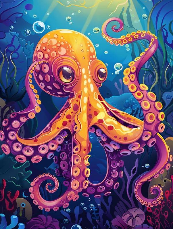 Kaliosy 5D Diamond Art Kits for Adults Octopus by Number Kits, Diamond Painting Art Animal DIY Full Drill Crystal Craft Cross Stitch Embroidery Decoration (12x16 inch) 30x40 cm Kaliosy