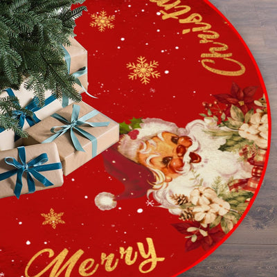 Christmas Tree Skirt Red and Gold Christmas Decorations - Xmas Tree Skirt Mat with Santa Claus Snowflake Pattern for Indoor Outdoor Merry Christmas Holiday Party Decor 48 Inches
