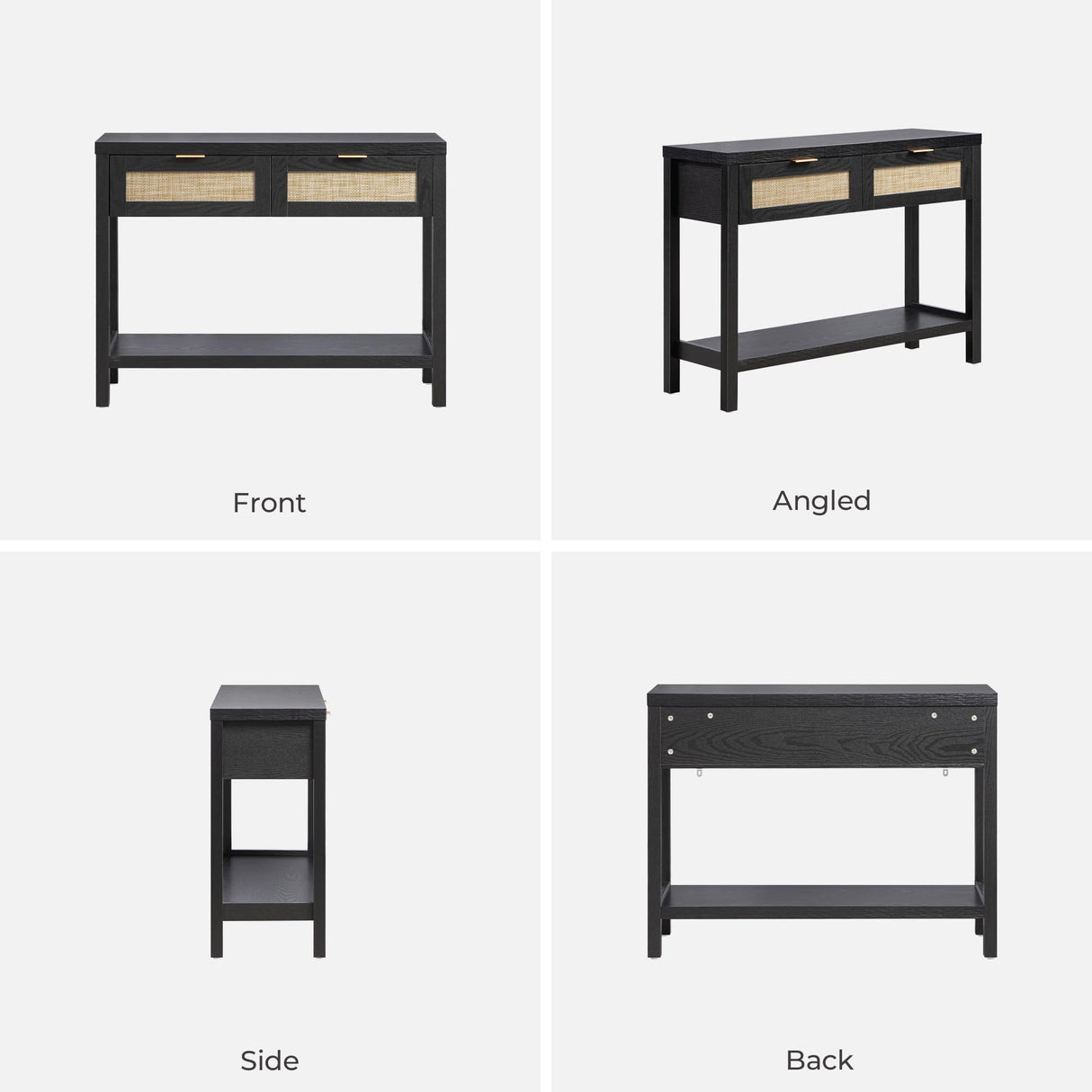 SICOTAS Black Console Table with Rattan Drawers - Boho Rattan Entryway Table with Storage, Wood Small Console Tables for Entryway, Entry Table for Hallway, Sofa Table SICOTAS