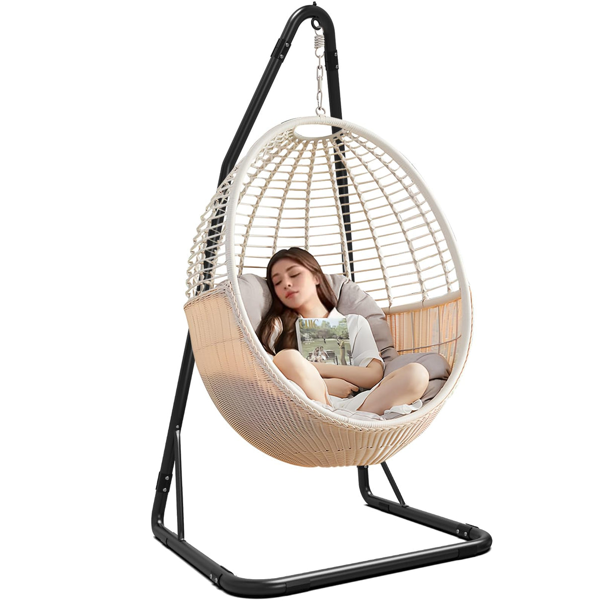 C Hammock Chair Stand, Heavy Duty Hanging Chair Stand Only, Solid Steel Structure Swing Stand with Hook, 300lbs Hammock Chair Stand Only, Hammock Stand Only for Indoor/Outdoor Patio Yard(Stand Only) SkylarkJoy