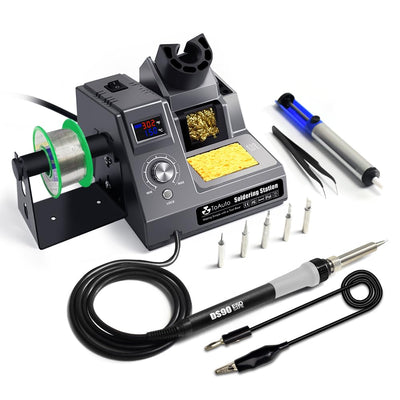 TOAUTO DS90 Soldering Station-°F & °C Dual Digital Display Soldering Iron Station Kit,90W Soldering Iron,302℉- 842℉ Temperature, Anti-Static Design & Grounding Wire, Auto Standby & Sleep,5 Solder Tips