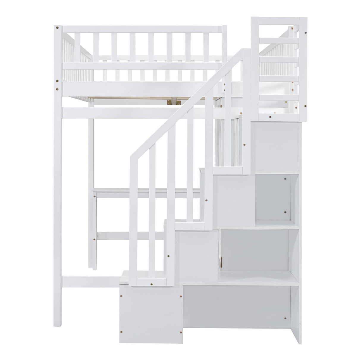 Full Loft Beds Stairway Loft Bed Frame with Wardrobe, Desk, Bookcase and Drawers, Gray Merax