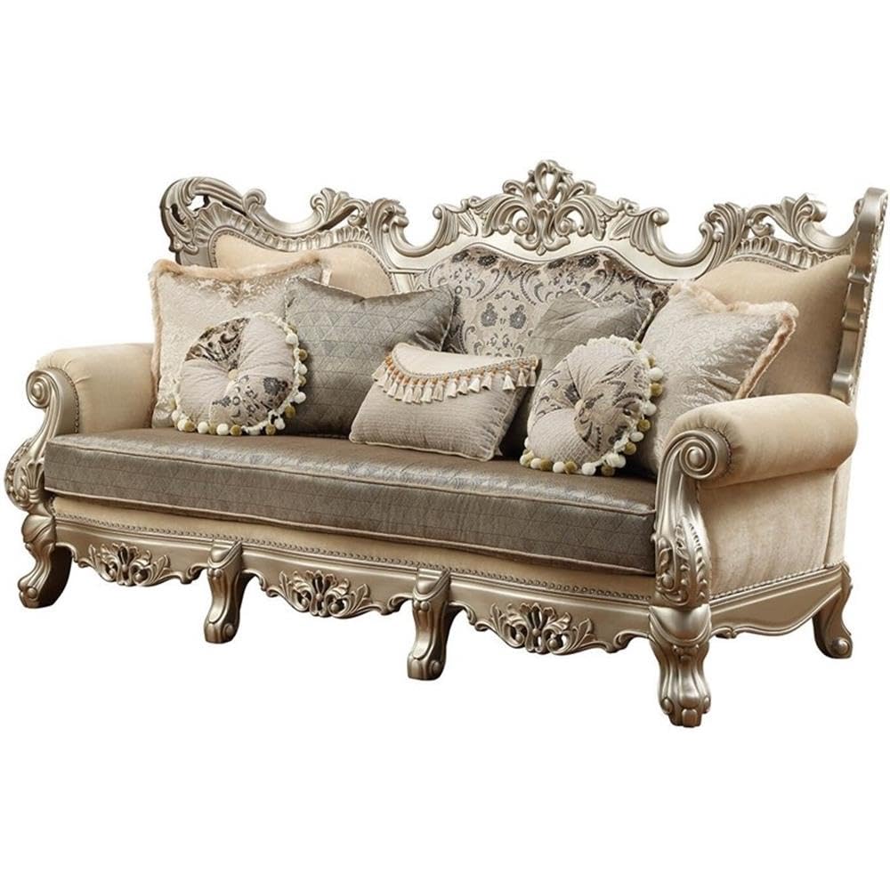 Acme Ranita Fabric Upholstered Sofa in Champagne and Beige Acme