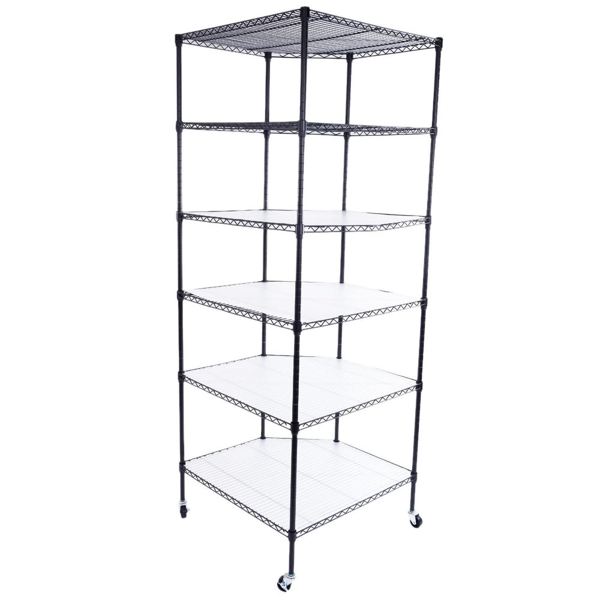 Bonnlo 6-Tier Rolling Heavy Duty Commercial Polygonal Corner Shelf Wire Shelving Unit Adjustable Storage Rack Free Standing Garage with 5 Wheels 26 4/5" L x 26 4/5" W x 71" H Inches (Black) Bonnlo