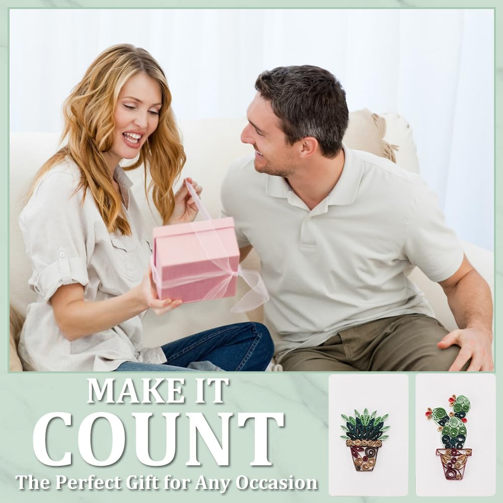 WEBEEDY Paper Quilling Kit 20 Sets DIY Cactus Card Quilling Kit with Paper Quilling Strips Tools and Supplies Greeting Card Making Kits for Beginners DIY Handmade Craft Home Room Wall Decor Gift WEBEEDY