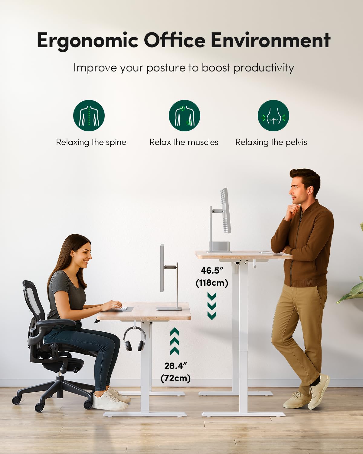 FEZIBO One-Piece Standing Desk Adjustable Height Stand up Home Office Desk, 48x24 Inch Electric Standing Computer Desk, with 4 Memory Presets, Headphone Hook, Maple FEZIBO