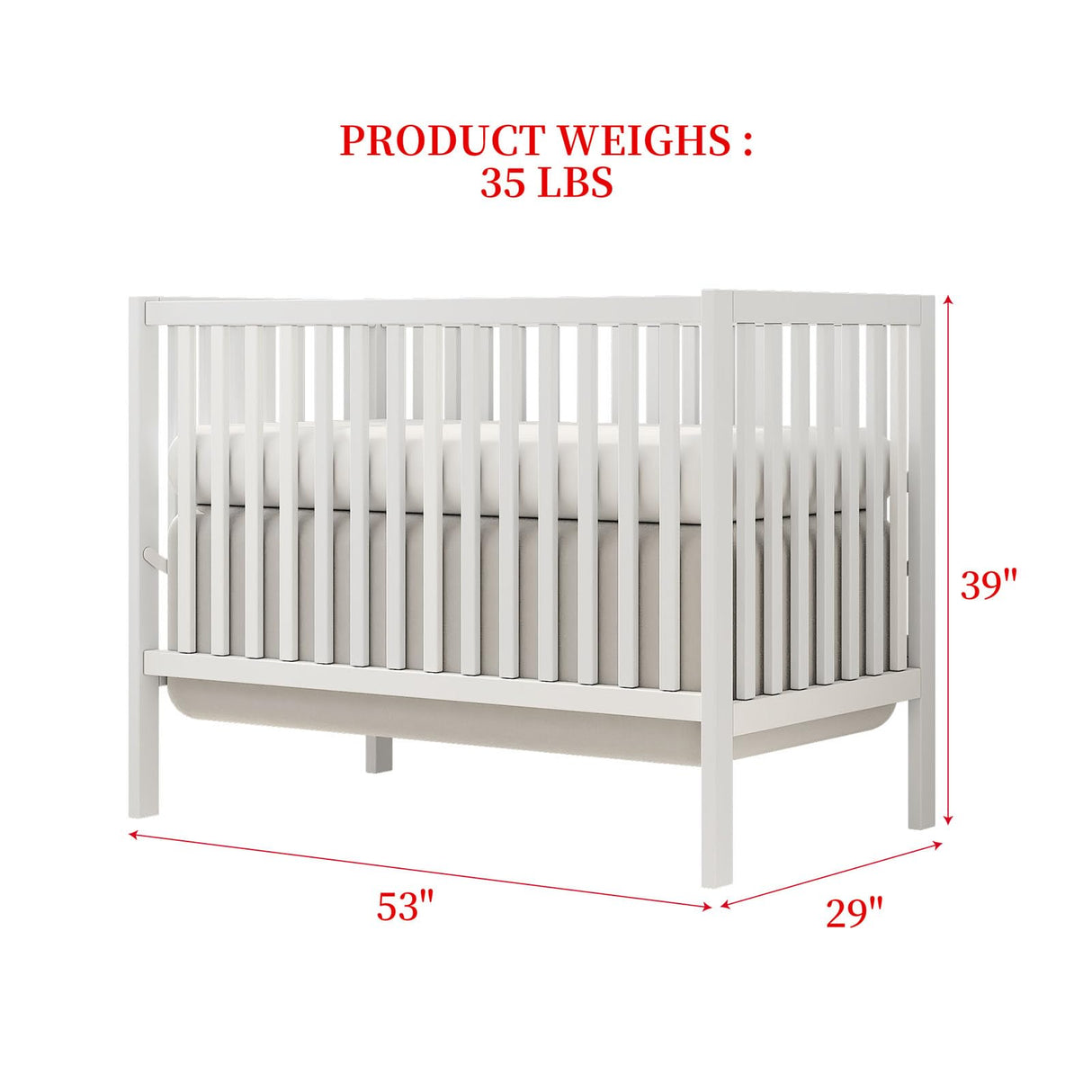 HZANHY 5-in-1 Convertible Crib, Baby Crib, Converts from Baby Crib to Toddler Bed, Daybed and Full-Size Bed Frame, Fits Standard Full-Size Crib, Baby Bed White (Mattress not Included HZANHY