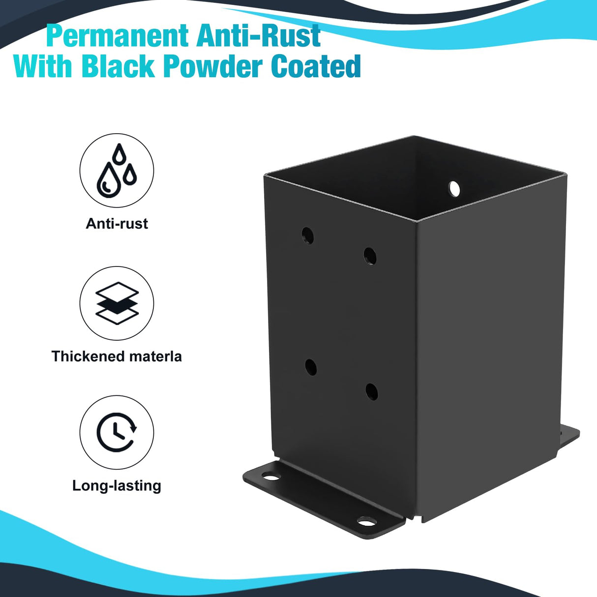 4 Pcs Post Base ,4"x 4" Post Brackets(Actual 3.6"x 3.6"), Heavy Duty Black Metal Powder-Coated Thick Steel Post Anchor Outdoor for Support Deck Base Plate , Fence Kit,Mialbox Post Mount AXWHYS